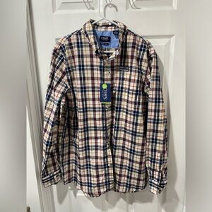 Chaps men’s plaid button down shirt, easy care, size L, NWT, 24 “ pitto pit, 31L